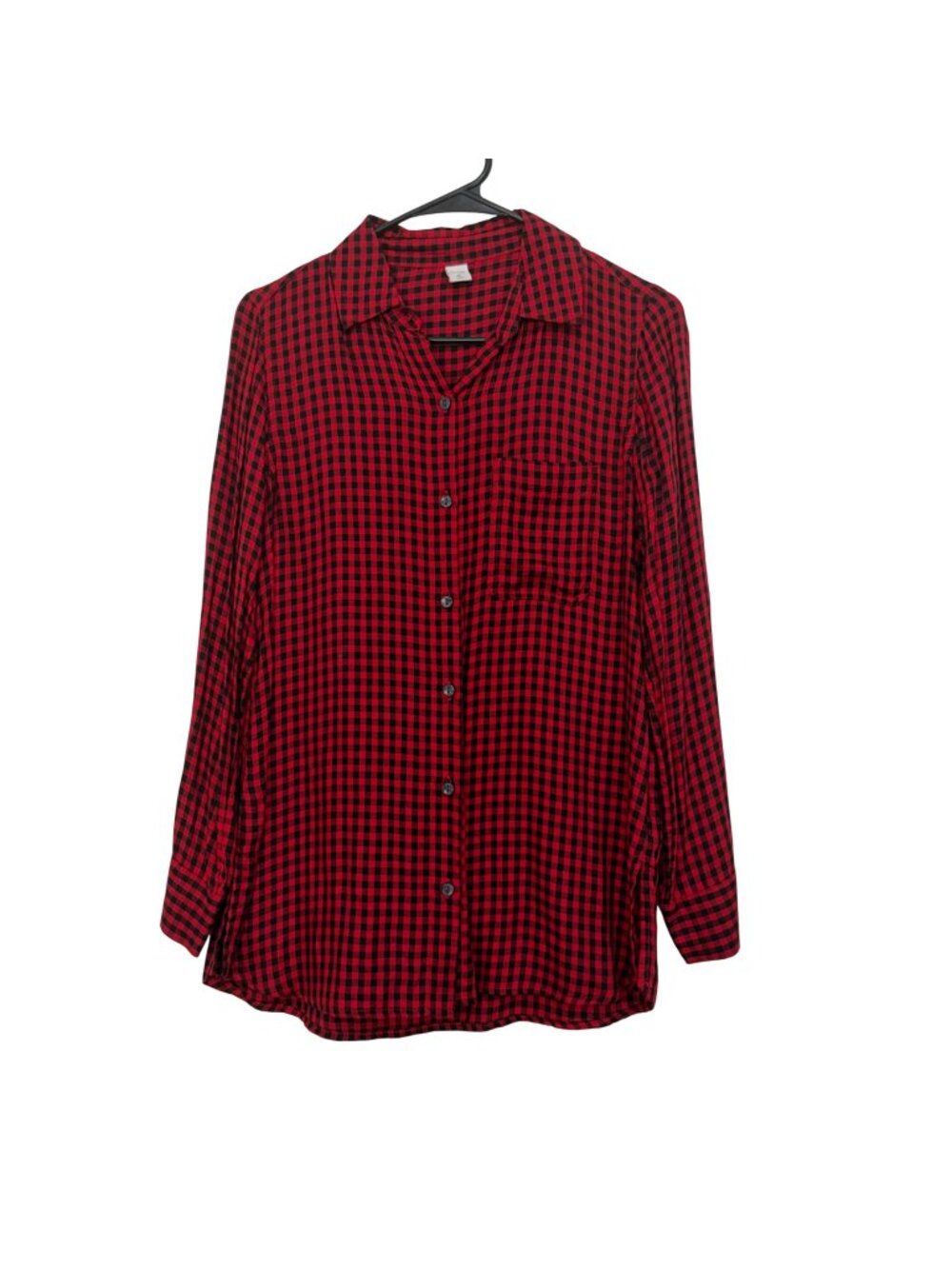 Old Navy Womens Red & Black Plaid Button-Up Tunic Shirt SZ XS Long Sleeve Casual